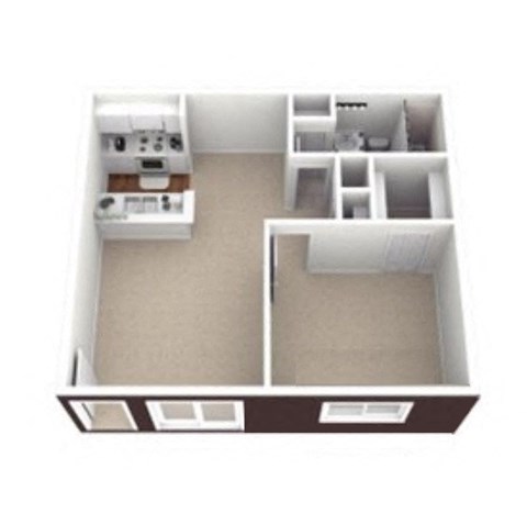Floor plan for 1 bed, 1 bath, 600 sqft